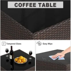 8 Pieces Outdoor Patio Furniture Set, Wicker Rattan Sectional With 4" Cushions, Glass Table & Hidden Storage Box, Brown 13 8 Pieces Outdoor Patio Furniture Set, Wicker Rattan Sectional With 4" Cushions, Glass Table & Hidden Storage Box, Brown -Garvee Sales GUEST d9634db2 dd57 4301 acf2 f0e8e48e0c55