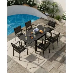 Expandable Patio Table, Extendable Outdoor Dining Table Set For 4-6 Persons, Aluminum Slat Frame Perfect For Backyard, Deck, Porch -Garvee Sales GUEST d98fd1aa 8f41 4aa9 9429 9e4c14584f80
