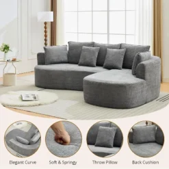 106'' Curved Modular Sectional Sofa With Chaise & Sleeper, Chenille Fabric, No Assembly For Living Room/Apartment/Bedroom -Garvee Sales GUEST d9a5fb46 3da1 4363 8d2c ee940c68ddfa