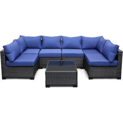 Garvee 7-Piece Outdoor Patio Set, Rattan Sectional Sofa With Cushions, Wicker Conversation Set For Balcony, Backyard, Or Garden 2 Garvee 7-Piece Outdoor Patio Set, Rattan Sectional Sofa With Cushions, Wicker Conversation Set For Balcony, Backyard, Or Garden - Image 2