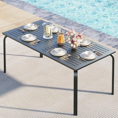 71" Outdoor Dining Table With Umbrella Hole - Aluminum Patio Table, Weatherproof & Rust-Proof Patio Dining Table 8 71" Outdoor Dining Table With Umbrella Hole - Aluminum Patio Table, Weatherproof & Rust-Proof Patio Dining Table - Image 8