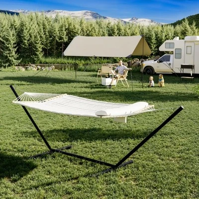 Instant-Setup 2-Person Hammock With Steel Stand – Portable Outdoor Hammock For Camping, (White & Black Stripe) 3 Instant-Setup 2-Person Hammock With Steel Stand – Portable Outdoor Hammock For Camping, (White & Black Stripe) - Image 3