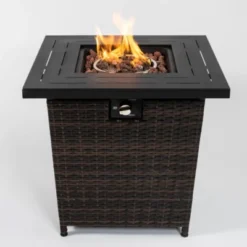 Rattan Fire Table, Square Wicker Fire Table, Adjustable Flame Outdoor Woven Rattan Fire Pit For Backyard, Garden -Garvee Sales GUEST da3788f0 e156 4c5a 9b83 b98fe89607ee