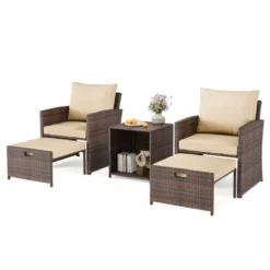 GARVEE 5 Piece Patio Furniture Set, PE Wicker Lounge Chairs With Soft Cushions, All Weather Design With Ottoman & Coffee Table, Outdoor -Garvee Sales GUEST daabab68 56a0 4a18 bc62 582f54b566ce