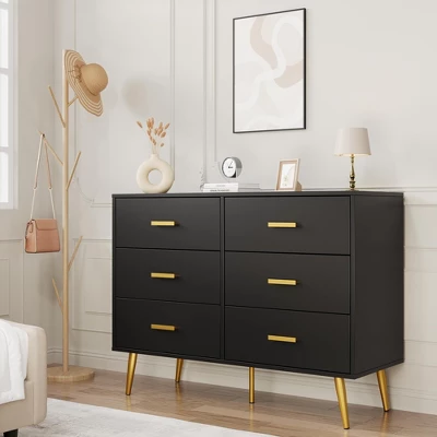 Modern Dresser With 6 Deep Drawers Wooden Chest Of Drawers For Bedroom 2 Modern Dresser With 6 Deep Drawers Wooden Chest Of Drawers For Bedroom - Image 2