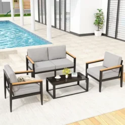 Garvee Outdoor Aluminum Furniture Set,4 Piece Patio Conversation Sets,Removable & Washable Cushion,Ink Color Tempered Glass Table Light Grey 15 Garvee Outdoor Aluminum Furniture Set,4 Piece Patio Conversation Sets,Removable & Washable Cushion,Ink Color Tempered Glass Table Light Grey -Garvee Sales GUEST db59f702 fcfa 4e66 90b2 5749ae5a6253