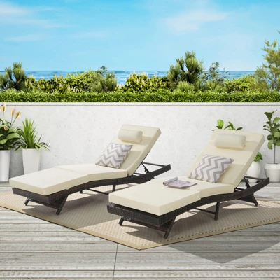 Outdoor Chaise Lounge Chair Set Of 2, Wicker Reclining Lounge With Adjustable Backrest & Cushion, Sunbathing Chair For Patio Pool Garden 1 Outdoor Chaise Lounge Chair Set Of 2, Wicker Reclining Lounge With Adjustable Backrest & Cushion, Sunbathing Chair For Patio Pool Garden