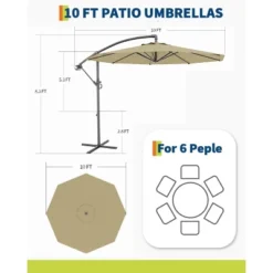 10 FT Patio Umbrella For Outdoor, Outdoor Umbrella With Push Button Tilt And Crank With Cross Base With 8 Sturdy Ribs For Deck Pool Garden Backyard