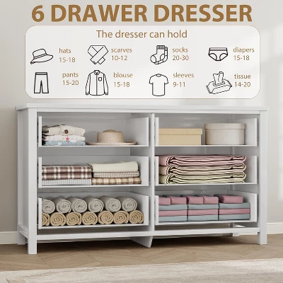 6 Dresser For Bedroom, 47.2" Modern Wide Dresser With Storage, Wooden Closet Dressers Chest Of Drawers Freestanding For Bedroom White 4 6 Dresser For Bedroom, 47.2" Modern Wide Dresser With Storage, Wooden Closet Dressers Chest Of Drawers Freestanding For Bedroom White - Image 4