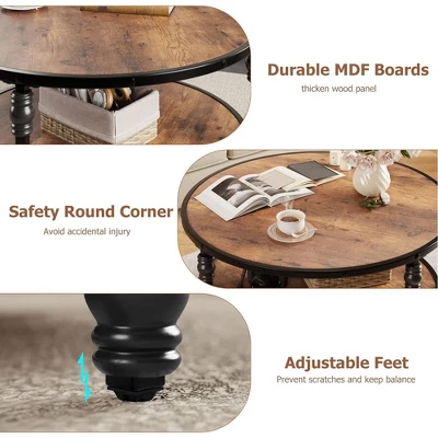 Whizmax Round Coffee Table, Rustic Wooden Surface Top & Sturdy Metal Legs Industrial Sofa Table For Living Room 7 Whizmax Round Coffee Table, Rustic Wooden Surface Top & Sturdy Metal Legs Industrial Sofa Table For Living Room - Image 7