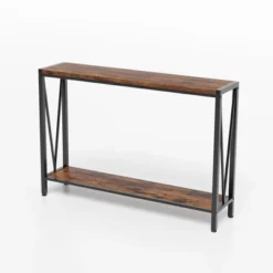 Industrial-Style Narrow Long Entryway Console Table With 2-Tier Shelves -V-Shaped Design Slim Sofa Tables With Sturdy Metal Frame -Garvee Sales GUEST dc2496e1 fd11 47a9 b037 f2e20157a6e3