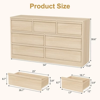 Garvee 7 Drawer Dresser For Bedroom, Natural Double Dresser Organizer With Concave Handles, Modern Chest Of Drawers For Bedroom, Living Room, Nursery 5 Garvee 7 Drawer Dresser For Bedroom, Natural Double Dresser Organizer With Concave Handles, Modern Chest Of Drawers For Bedroom, Living Room, Nursery - Image 5