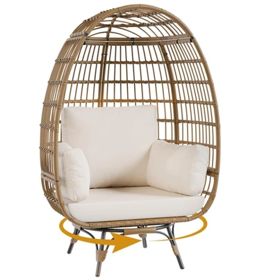 Oversize 360Swivel Egg Chair Patio Rattan Egg Basket Lounge Chair, Steel Frame Stand And 4 Cushions For Patio, Porch,Living Room 1 Oversize 360Swivel Egg Chair Patio Rattan Egg Basket Lounge Chair, Steel Frame Stand And 4 Cushions For Patio, Porch,Living Room
