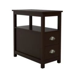 Side Table Wooden Narrow Nightstand With 2 Drawers And Open Storage Shelf, Freestanding Multi-functional Sofa End Table, Brown 8 Side Table Wooden Narrow Nightstand With 2 Drawers And Open Storage Shelf, Freestanding Multi-functional Sofa End Table, Brown -Garvee Sales GUEST dc6ab82e cdee 443b 938c f7eca618d0e0