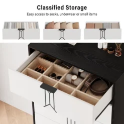 Modern Wooden 5 Drawer Dresser With Vintage Pattern Design, Tall Dresser With Deep Drawers For Bedroom, Living Room And Entryway, Oak And Gold 8 Modern Wooden 5 Drawer Dresser With Vintage Pattern Design, Tall Dresser With Deep Drawers For Bedroom, Living Room And Entryway, Oak And Gold -Garvee Sales GUEST dc783df5 4ee9 4d29 a077 0592cc4f0d20