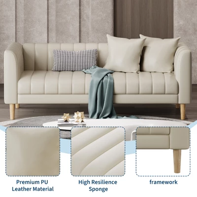Garvee Faux Leather Sofa Couch, Modern 78" W Sofa With Deep Seats, 3 Seater Sofa Couch With 2 Throw Pillows And Wood Legs, For Living Room 6 Garvee Faux Leather Sofa Couch, Modern 78" W Sofa With Deep Seats, 3 Seater Sofa Couch With 2 Throw Pillows And Wood Legs, For Living Room - Image 6