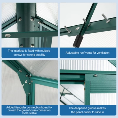 6x12FT Polycarbonate Greenhouse, Heavy Duty Aluminum Walk-in Greenhouses With Sliding Door & Raised Base, Plant Greenhouse For Outdoor Garden Backyard 4 6x12FT Polycarbonate Greenhouse, Heavy Duty Aluminum Walk-in Greenhouses With Sliding Door & Raised Base, Plant Greenhouse For Outdoor Garden Backyard - Image 4