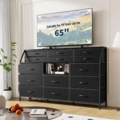 Dresser For Bedroom With 14 Drawers, 55" W Dresser With Side Pocket, Fabric Dressers & Chests Of Drawers With Shelves 13 Dresser For Bedroom With 14 Drawers, 55" W Dresser With Side Pocket, Fabric Dressers & Chests Of Drawers With Shelves -Garvee Sales GUEST dcdc4d81 5484 4917 a02b b9c6a339a298