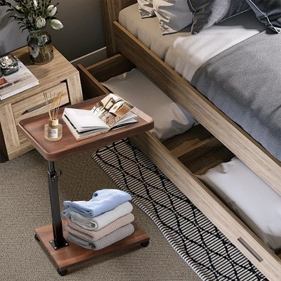 C-Shaped Adjustable Height End Table, 360-Degree Swivel TV Tray Table For Small Spaces, Side Table With Wheels For Living Room And Bedroom, Bed Side 5 C-Shaped Adjustable Height End Table, 360-Degree Swivel TV Tray Table For Small Spaces, Side Table With Wheels For Living Room And Bedroom, Bed Side - Image 5