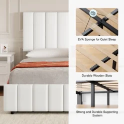 Bed Frame With 4 Storage Drawers, Adjustable Height Headboard, Linen Upholstered Platform BedFrame, Wooden Slats 8 Bed Frame With 4 Storage Drawers, Adjustable Height Headboard, Linen Upholstered Platform BedFrame, Wooden Slats -Garvee Sales GUEST dd0372a1 6b41 4cf2 b7d4 6625cd0d9bdb
