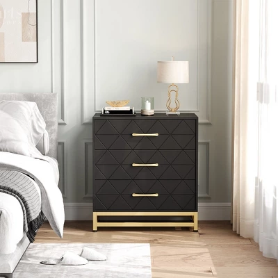 3 Drawer Dresser, Wood Chest Drawers With Storage For Closet, Bedroom, Drawers Dresser Modern Bedside Nightstand With Gold Handles 1 3 Drawer Dresser, Wood Chest Drawers With Storage For Closet, Bedroom, Drawers Dresser Modern Bedside Nightstand With Gold Handles