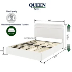 Queen Size Platform Bed With 4 Drawers Queen Upholstered Bed Frame With Curved Stitched Tufted Headboard, No Box Spring Needed, Ivory -Garvee Sales GUEST ddd3bf58 4093 4813 86f4 653d71d76815