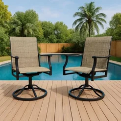 Set Of 2 Swivel Bar Stools With High Back & Armrest, Breathable Textilene Bar Chairs For Outdoor Patio, Lawn, Deck, Or Garden 14 Set Of 2 Swivel Bar Stools With High Back & Armrest, Breathable Textilene Bar Chairs For Outdoor Patio, Lawn, Deck, Or Garden -Garvee Sales GUEST de40706b 6c0f 4206 9f0b 303ed2ef7dba
