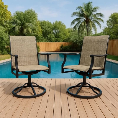Set Of 2 Swivel Bar Stools With High Back & Armrest, Breathable Textilene Bar Chairs For Outdoor Patio, Lawn, Deck, Or Garden 7 Set Of 2 Swivel Bar Stools With High Back & Armrest, Breathable Textilene Bar Chairs For Outdoor Patio, Lawn, Deck, Or Garden - Image 7