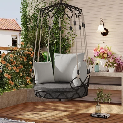 Outdoor Porch Swing Chair Hanging Basket, Patio Swing Chair With Cushion, Hanging Porch Swing For Backyard Garden Balcony, Hold Up To 300 LBS 9 Outdoor Porch Swing Chair Hanging Basket, Patio Swing Chair With Cushion, Hanging Porch Swing For Backyard Garden Balcony, Hold Up To 300 LBS - Image 9