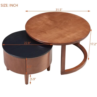 Farmhouse Nesting Coffee Table 31.5" & 22.8" Small Round Living Room Coffee Table With Drawer 4 Farmhouse Nesting Coffee Table 31.5" & 22.8" Small Round Living Room Coffee Table With Drawer - Image 4
