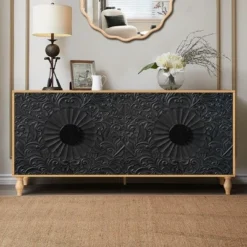 Sideboard Buffet, Wood Floor Cabinet With Carved Flower Door, Metal Handle, Freestanding Sideboard 13 Sideboard Buffet, Wood Floor Cabinet With Carved Flower Door, Metal Handle, Freestanding Sideboard -Garvee Sales GUEST defebd05 973b 4c49 91b9 88e24065bc1f