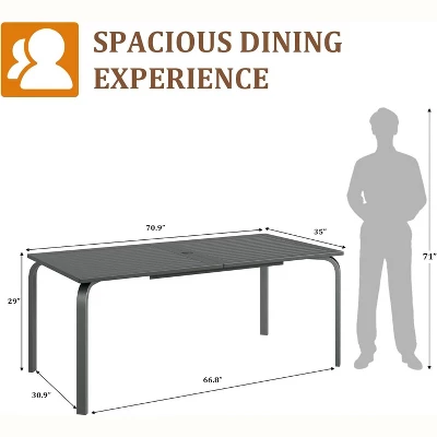71" Modern Outdoor Dining Table With Umbrella Hole - Marine-Grade Aluminum Patio Table, Weatherproof & Rust-Proof Design For Restaurants, Backyards 1 71" Modern Outdoor Dining Table With Umbrella Hole - Marine-Grade Aluminum Patio Table, Weatherproof & Rust-Proof Design For Restaurants, Backyards
