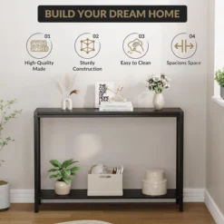Industrial-Style Narrow Long Entryway Console Table With 2-Tier Shelves -V-Shaped Design Slim Sofa Tables With Sturdy Metal Frame -Garvee Sales GUEST df5fcf70 d3a6 434c 9911 3741311e1700 1