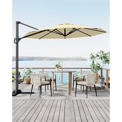 10FT Sepia Cantilever Umbrella With Base Round Top Patio Umbrella Sun Shade Windproof Offset Umbrella With 360-Degree Rotation 3 10FT Sepia Cantilever Umbrella With Base Round Top Patio Umbrella Sun Shade Windproof Offset Umbrella With 360-Degree Rotation - Image 3