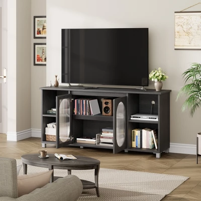 Modern TV Stand For 65 Inch, Black Entertainment Center With Storage Shelves & Glass Doors – Wooden Media Console Cabinet For Living Room 1 Modern TV Stand For 65 Inch, Black Entertainment Center With Storage Shelves & Glass Doors – Wooden Media Console Cabinet For Living Room