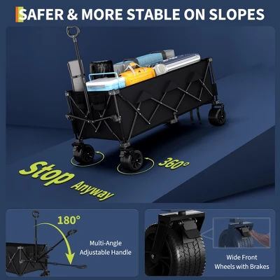 Wagon Cart Foldable With 460lbs Weight Capacity, Heavy Duty 360L Folding Utility Garden Cart For Beach, Camping, Outdoor 7 Wagon Cart Foldable With 460lbs Weight Capacity, Heavy Duty 360L Folding Utility Garden Cart For Beach, Camping, Outdoor - Image 7