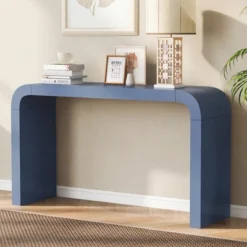 55.1-Inch Console Table, Minimalist Curved Design Entryway Table Sofa Table With Acacia Veneer And Two Legs For Entryway, Hallway, Living Room 12 55.1-Inch Console Table, Minimalist Curved Design Entryway Table Sofa Table With Acacia Veneer And Two Legs For Entryway, Hallway, Living Room -Garvee Sales GUEST e0805c96 c41f 4b4e ada1 80a9bbfdbef7