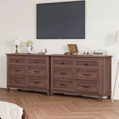 6 Dresser Cabinet, 47" Wide Drawer Dresser With Storage Freestanding, Wooden Closet Dresser Storage Chest For Bedroom Living Room 7 6 Dresser Cabinet, 47" Wide Drawer Dresser With Storage Freestanding, Wooden Closet Dresser Storage Chest For Bedroom Living Room - Image 7