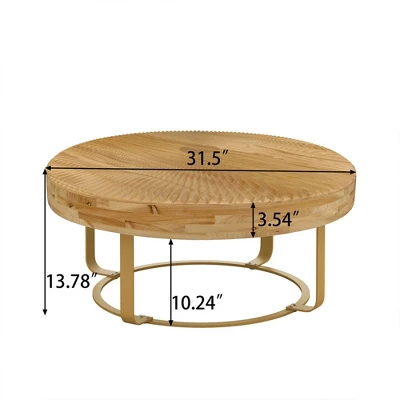 Center Tables, Modern Round Coffee Table Wooden Carving Pattern Coffee Table With Metal Legs For Living Room Reception Room Office 4 Center Tables, Modern Round Coffee Table Wooden Carving Pattern Coffee Table With Metal Legs For Living Room Reception Room Office - Image 4