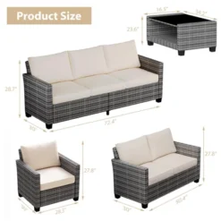 Outdoor Patio Furniture Sofa Sets,7 Piece Rattan Furniture Sectional Couch Set With Glass Coffee Table For Backyard Garden