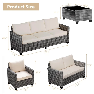 Outdoor Patio Furniture Sofa Sets,7 Piece Rattan Furniture Sectional Couch Set With Glass Coffee Table For Backyard Garden 1 Outdoor Patio Furniture Sofa Sets,7 Piece Rattan Furniture Sectional Couch Set With Glass Coffee Table For Backyard Garden