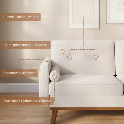 65" Loveseat Sofa, Mid Century Modern Couch Comfy Love Seat Couches, 2 Seater Deep Seat Couch Linen Upholstered Couches For Bedroom Small Space 4 65" Loveseat Sofa, Mid Century Modern Couch Comfy Love Seat Couches, 2 Seater Deep Seat Couch Linen Upholstered Couches For Bedroom Small Space - Image 4