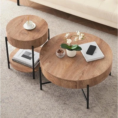 Round Coffee Table With Drawers Circle Living Room Table Wood Accent Coffee Table 7 Round Coffee Table With Drawers Circle Living Room Table Wood Accent Coffee Table - Image 7