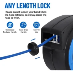 3/8” Retractable Air Hose Reel – Auto-Lock, 180° Swivel Bracket & Tangle-Free Retraction For Garage/Workshop (50/65/80FT)