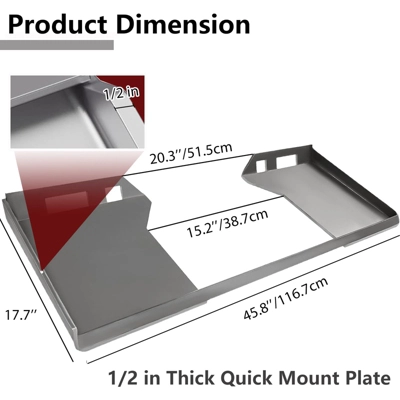 1/2" Skid Steer Cut Out Mount Plate, Steel Quick Tach Attachment Plate, 7000 LBS Heavy Duty Thick Skid Steer Plate Attachment 2 1/2" Skid Steer Cut Out Mount Plate, Steel Quick Tach Attachment Plate, 7000 LBS Heavy Duty Thick Skid Steer Plate Attachment - Image 2