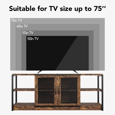 Farmhouse TV Stand For 65/75 Inch TVs, Entertainment Center With Storage Cabinet And Mesh Doors, Industrial Media Console Table, Vintage 8 Farmhouse TV Stand For 65/75 Inch TVs, Entertainment Center With Storage Cabinet And Mesh Doors, Industrial Media Console Table, Vintage - Image 8