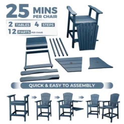 Outdoor Recycled Poly Adirondack Barstools Set Of 2 – Tall Weatherproof Bar Height Chairs W/ Removable Tray, Blue (350lb Capacity) -Garvee Sales GUEST e2163459 8d73 4210 93b5 c19427d1aede