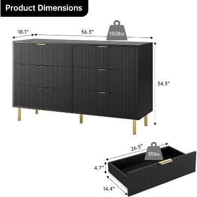 Dresser, Modern 6 Drawer Dresser For Bedroom With Gold Handle And Large Drawer, Wood Double Chest Of Drawers And Storage Organizer For Living Room 1 Dresser, Modern 6 Drawer Dresser For Bedroom With Gold Handle And Large Drawer, Wood Double Chest Of Drawers And Storage Organizer For Living Room