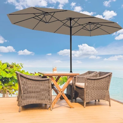 15ft Large Patio Umbrella With Base - Rectangular Patio Umbrella With Crank Handle, UV Protection For Outdoor Market, Backyard, Pool 9 15ft Large Patio Umbrella With Base - Rectangular Patio Umbrella With Crank Handle, UV Protection For Outdoor Market, Backyard, Pool - Image 9