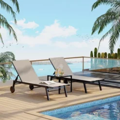 Adjustable Backrest Poolside Loungers Set Of 3, Outdoor Lounge Chairs With Wheels, Patio Chaise Lounge Chairs With Side Table 17 Adjustable Backrest Poolside Loungers Set Of 3, Outdoor Lounge Chairs With Wheels, Patio Chaise Lounge Chairs With Side Table -Garvee Sales GUEST e332b0bd adc9 43c6 8e5c eabfffd72aea